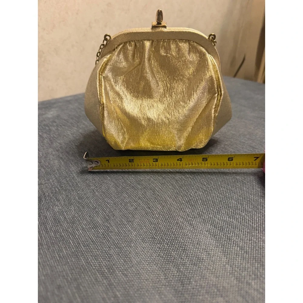 Vintage Gold Metallic Evening Clutch Bag Kiss Lock Chain Strap Formal‎ Wedding
